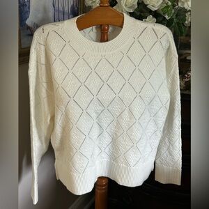 Cyrus Cream Diamond Knit White Sweater Sz L